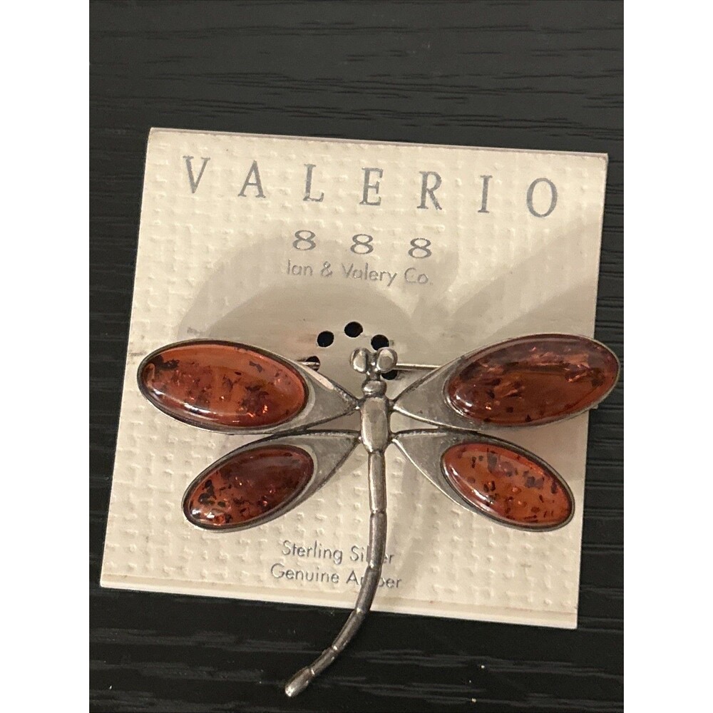 Sterling Silver and Amber Dragonfly pin